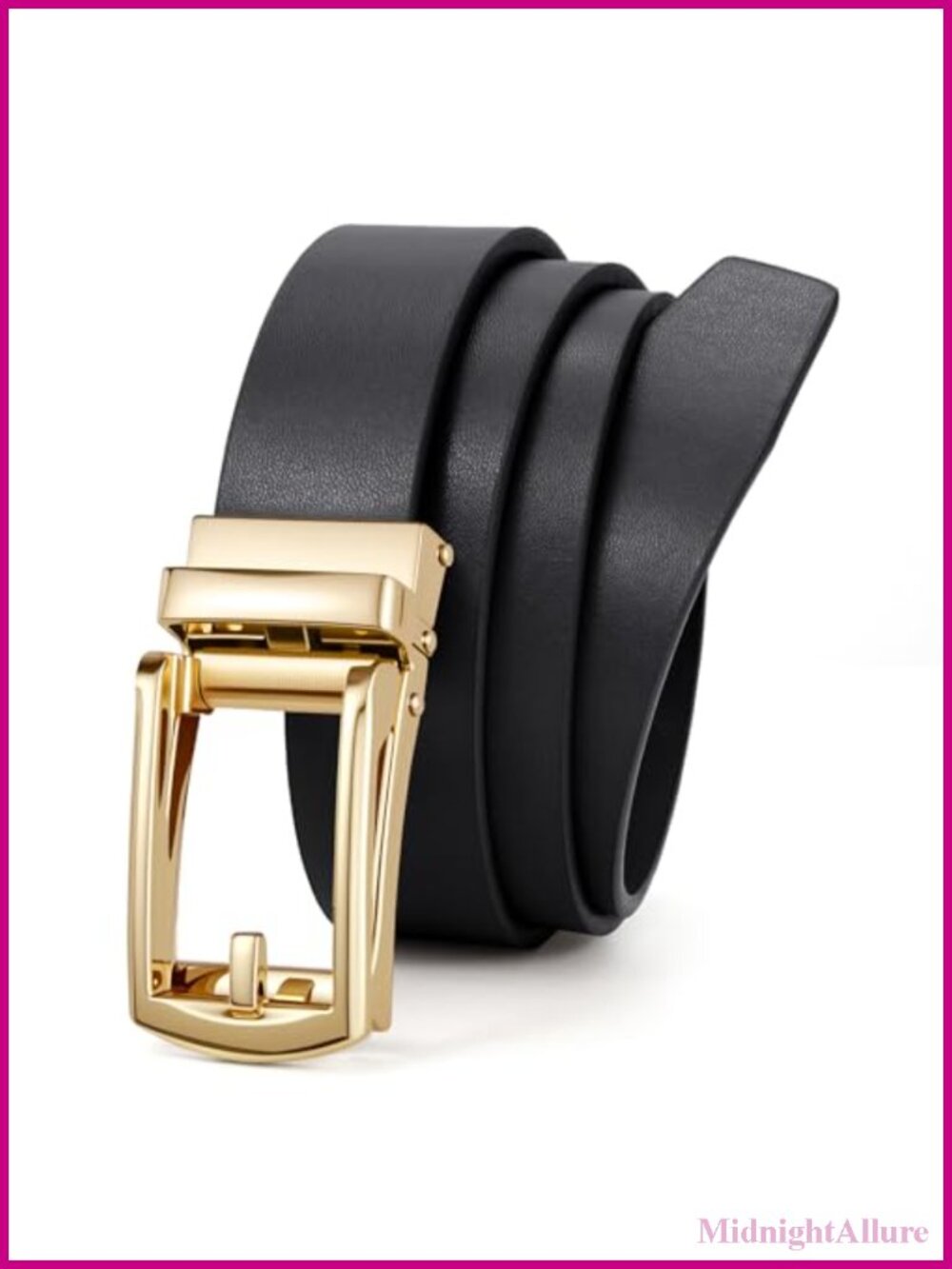 Women's Faux Leather Ratchet Belt with Automatic Gold Buckle Adjustable Waist